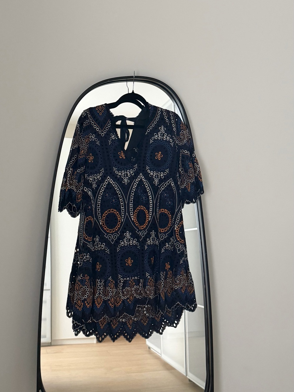Tory Burch Navy Eyelet Lace-Up Tunic with Orange & White Embroidery - Picture 2 of 3